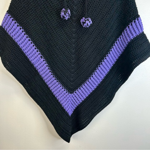 Goth Witchy Fairygoth Black Purple Crotchet Knit Handmade Hooded Poncho Sweater - Picture 5 of 10